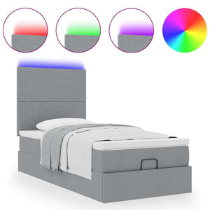 Οθωμανικό κρεβάτι με στρώμα & LEDs Ανοιχτό γκρι Ύφασμα