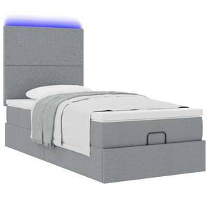 Οθωμανικό κρεβάτι με στρώμα & LEDs Ανοιχτό γκρι Ύφασμα