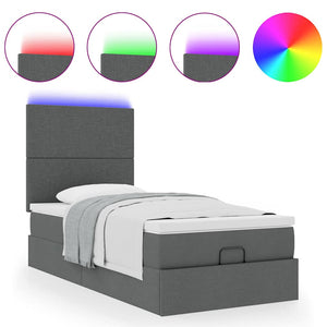 Οθωμανικό κρεβάτι με στρώμα & LEDs Σκούρο γκρι ύφασμα 100x200cm