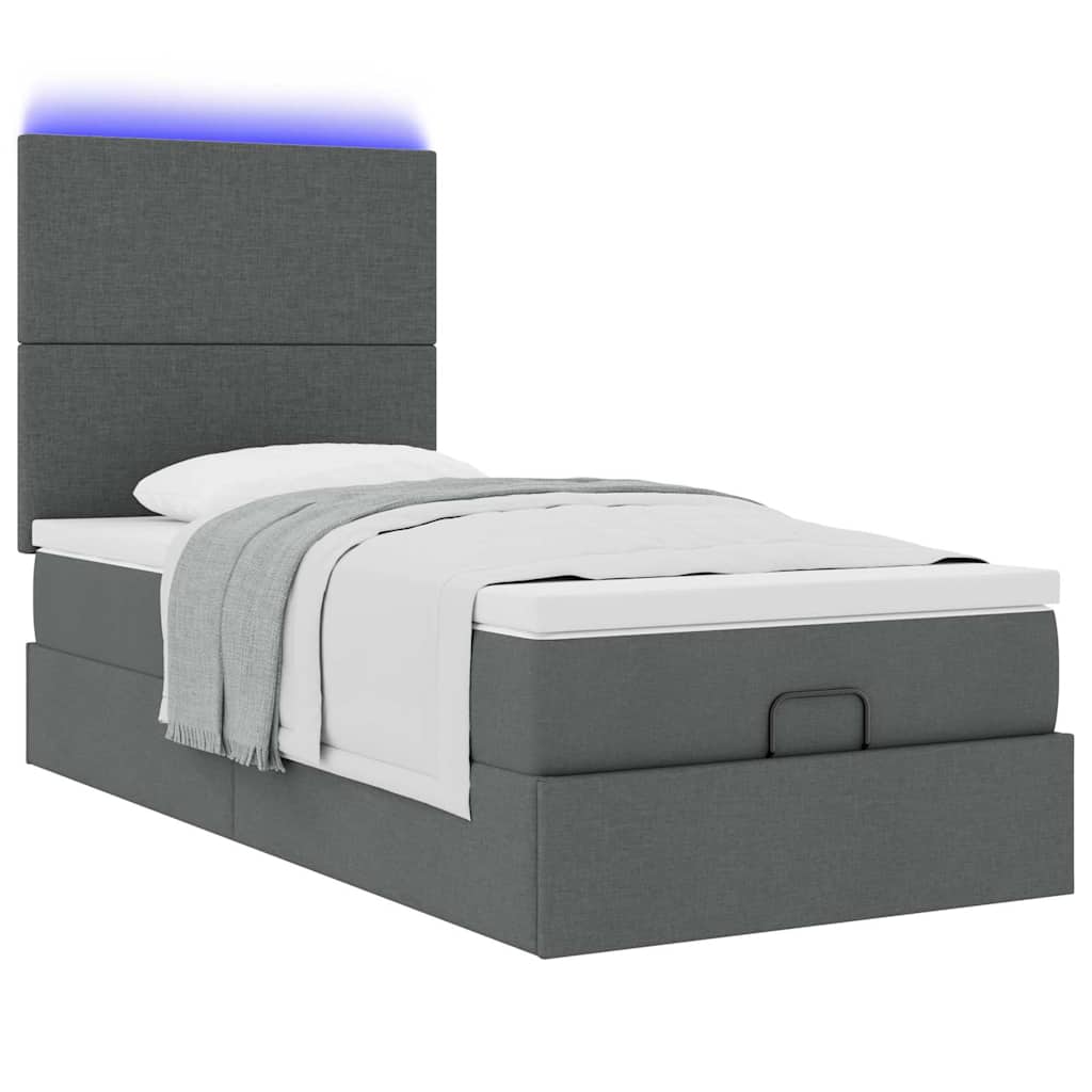 Οθωμανικό κρεβάτι με στρώμα & LEDs Σκούρο γκρι ύφασμα 100x200cm