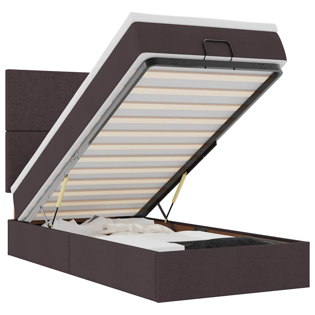 Οθωμανικό κρεβάτι με στρώμα & LEDs Σκούρο καφέ 100x200cm Ύφασμα - Pakobazaar