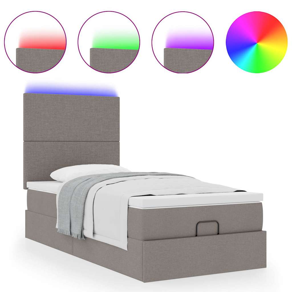 Οθωμανικό κρεβάτι με στρώμα & LEDs Taupe 100x200 cm Ύφασμα