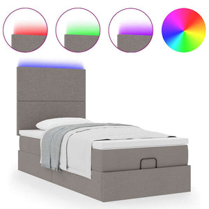Οθωμανικό κρεβάτι με στρώμα & LEDs Taupe 100x200 cm Ύφασμα