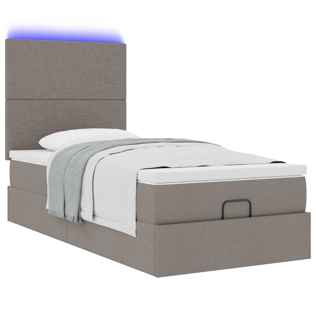 Οθωμανικό κρεβάτι με στρώμα & LEDs Taupe 100x200 cm Ύφασμα