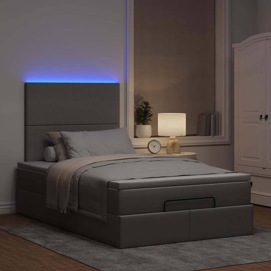 Οθωμανικό κρεβάτι με στρώμα & LEDs Ανοιχτό γκρι Ύφασμα - Pakobazaar