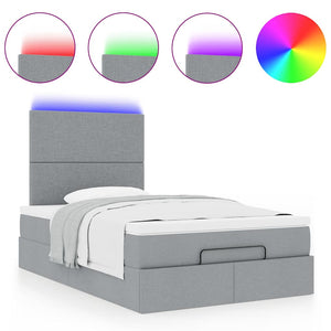 Οθωμανικό κρεβάτι με στρώμα & LEDs Ανοιχτό γκρι Ύφασμα - Pakobazaar
