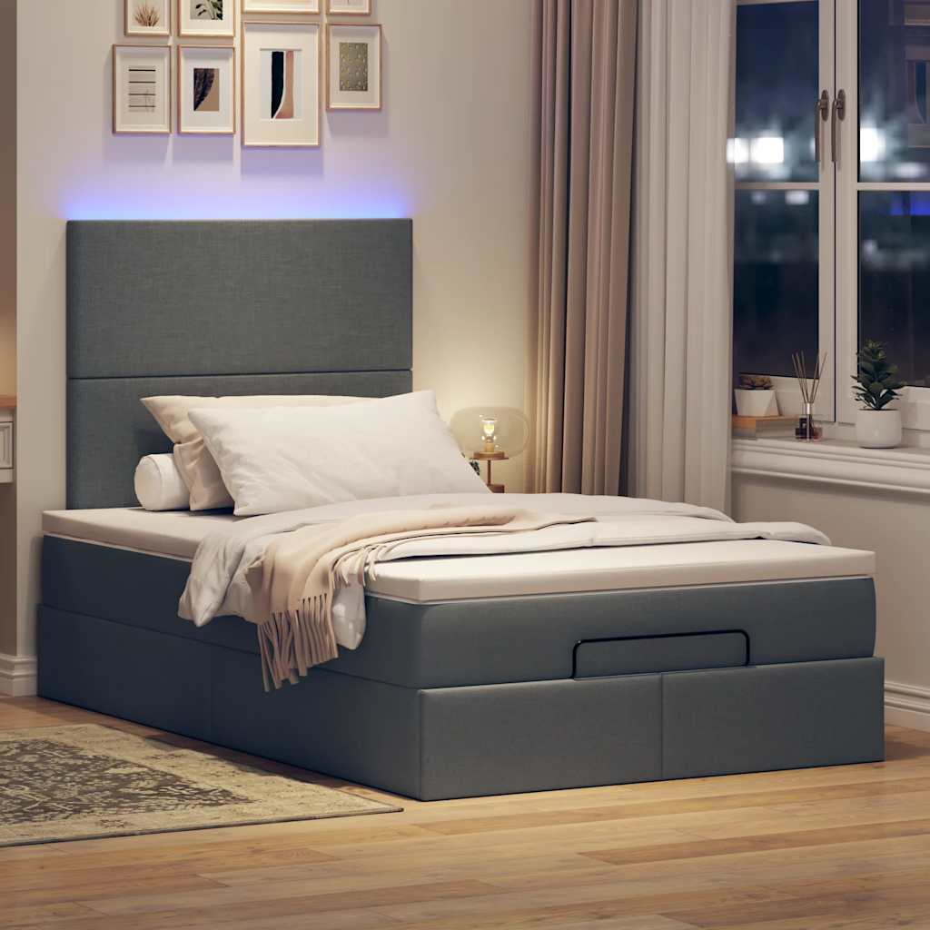 Οθωμανικό κρεβάτι με στρώμα & LEDs Σκούρο γκρι 120x190cm Ύφασμα - Pakobazaar