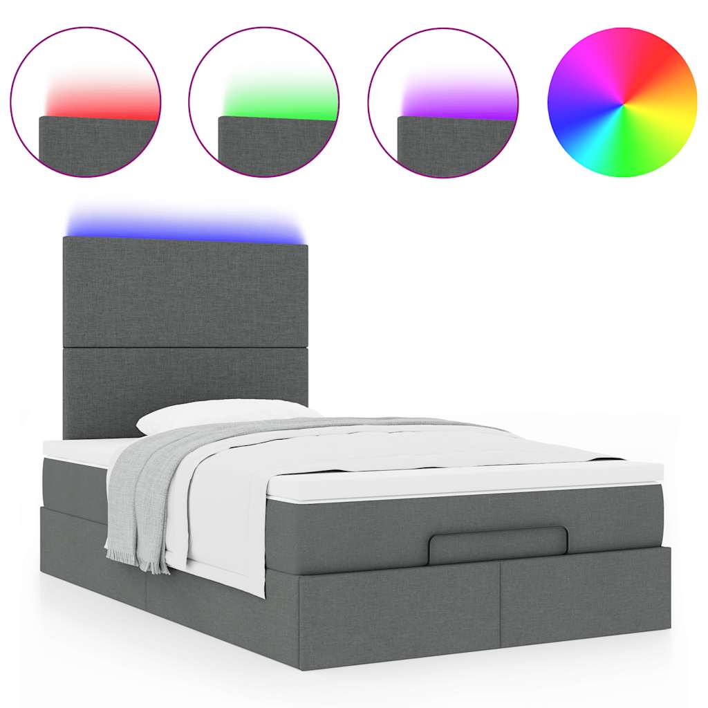 Οθωμανικό κρεβάτι με στρώμα & LEDs Σκούρο γκρι 120x190cm Ύφασμα - Pakobazaar