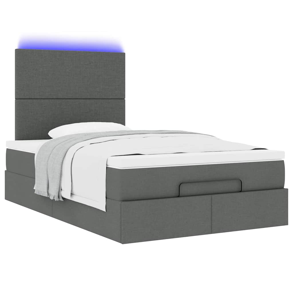 Οθωμανικό κρεβάτι με στρώμα & LEDs Σκούρο γκρι 120x190cm Ύφασμα - Pakobazaar
