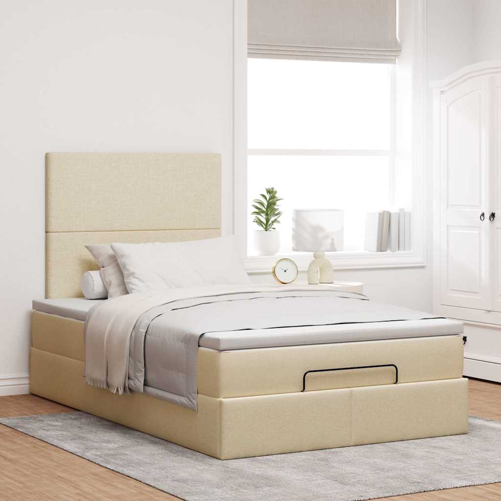 Οθωμανικό κρεβάτι με στρώμα & LEDs Cream 120x190cm ύφασμα - Pakobazaar