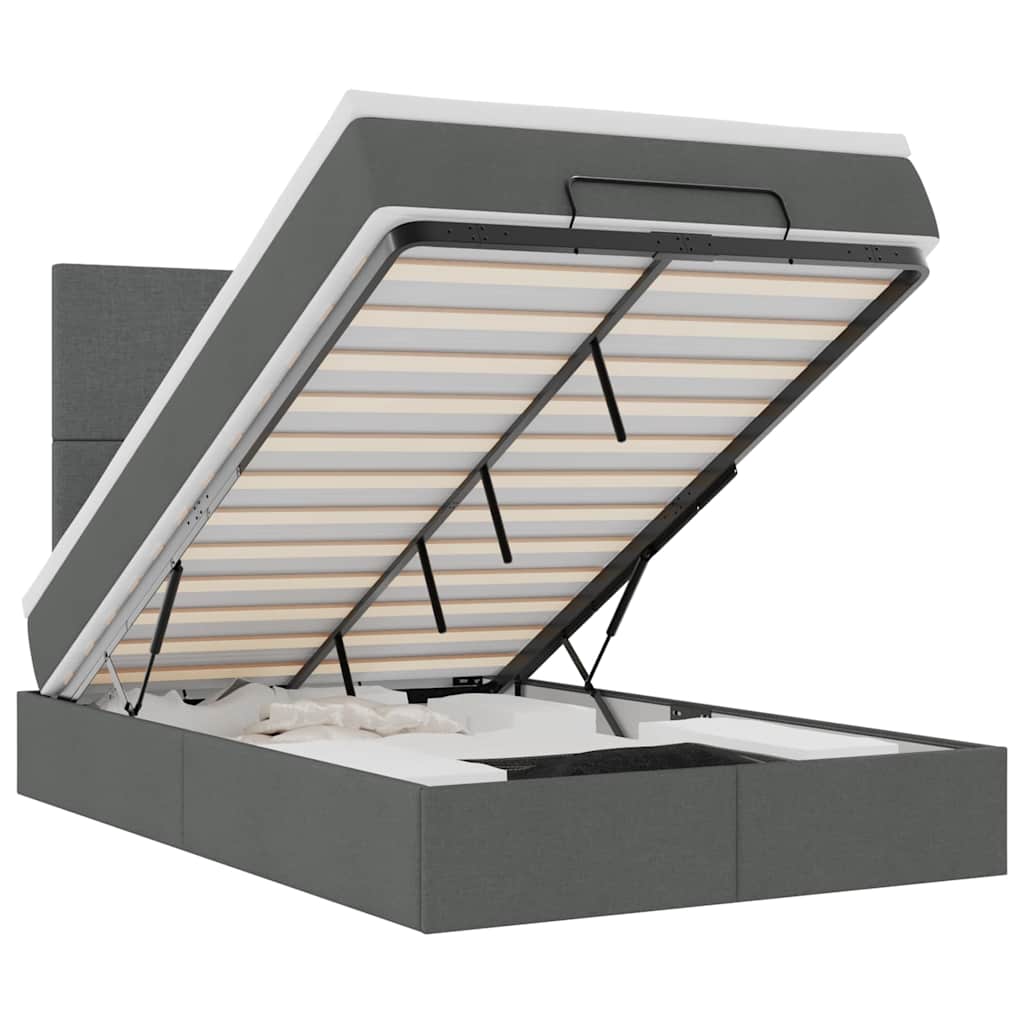 Οθωμανικό κρεβάτι με στρώμα & LEDs Σκούρο γκρι 120x200cm Ύφασμα - Pakobazaar