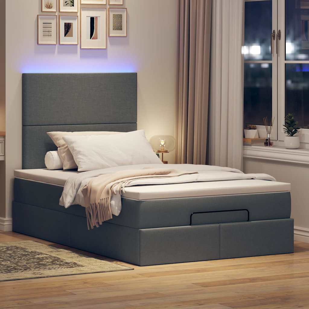 Οθωμανικό κρεβάτι με στρώμα & LEDs Σκούρο γκρι 120x200cm Ύφασμα - Pakobazaar