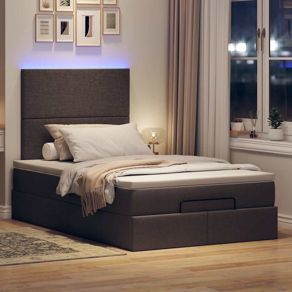 Οθωμανικό κρεβάτι με στρώμα & LEDs Σκούρο καφέ 120x200cm Ύφασμα