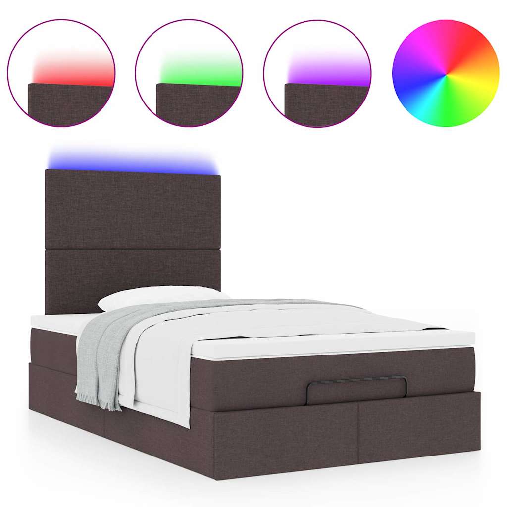 Οθωμανικό κρεβάτι με στρώμα & LEDs Σκούρο καφέ 120x200cm Ύφασμα