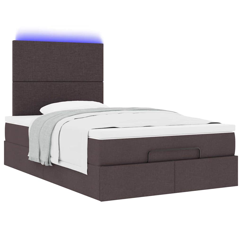 Οθωμανικό κρεβάτι με στρώμα & LEDs Σκούρο καφέ 120x200cm Ύφασμα
