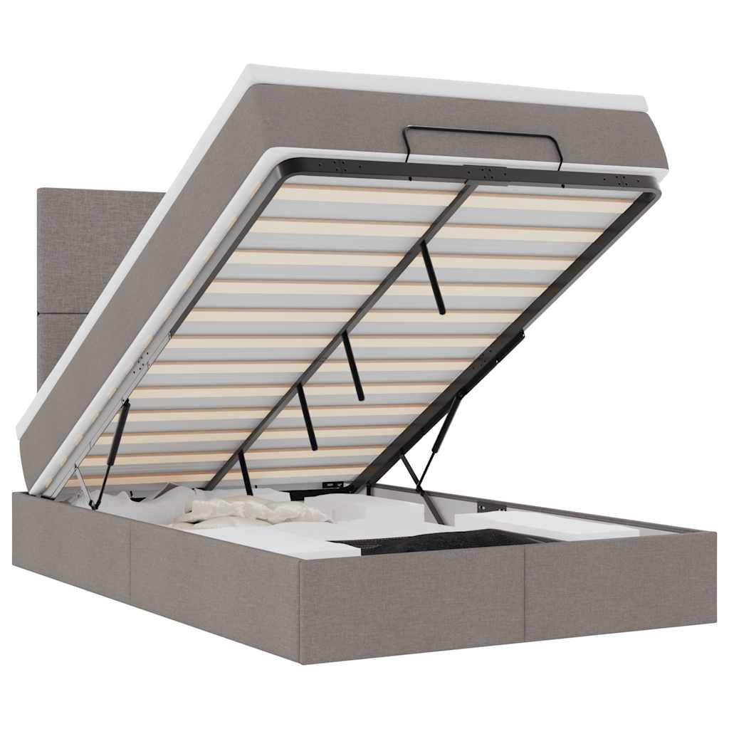 Οθωμανικό κρεβάτι με στρώμα & LEDs Taupe 120x200cm ύφασμα - Pakobazaar