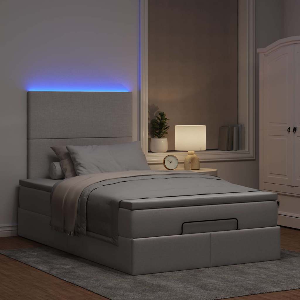 Οθωμανικό κρεβάτι με στρώμα & LEDs Taupe 120x200cm ύφασμα - Pakobazaar