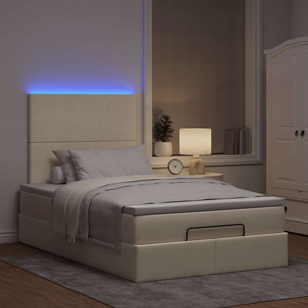 Οθωμανικό κρεβάτι με στρώμα & LEDs Cream 120x200cm ύφασμα - Pakobazaar