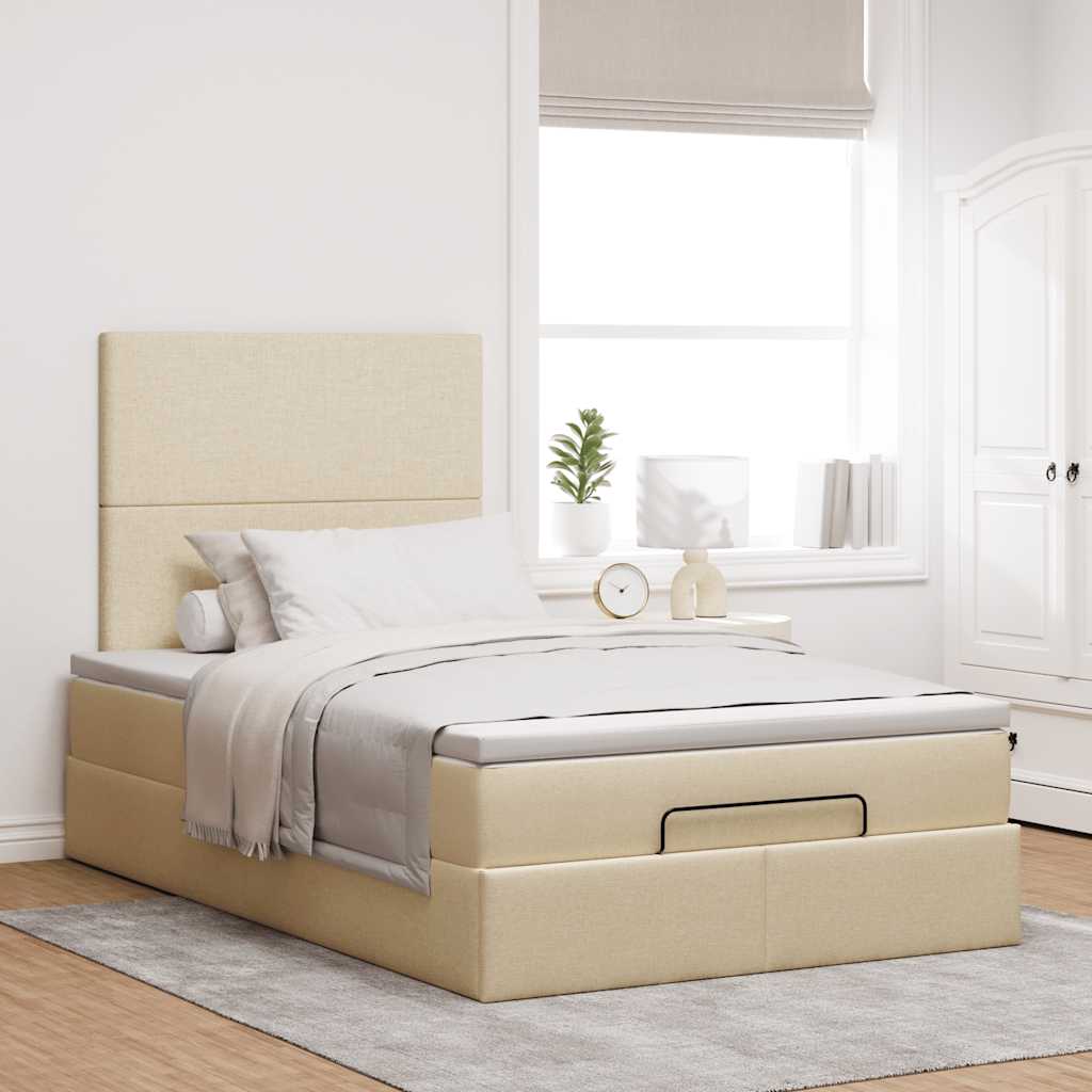 Οθωμανικό κρεβάτι με στρώμα & LEDs Cream 120x200cm ύφασμα - Pakobazaar