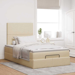 Οθωμανικό κρεβάτι με στρώμα & LEDs Cream 120x200cm ύφασμα - Pakobazaar