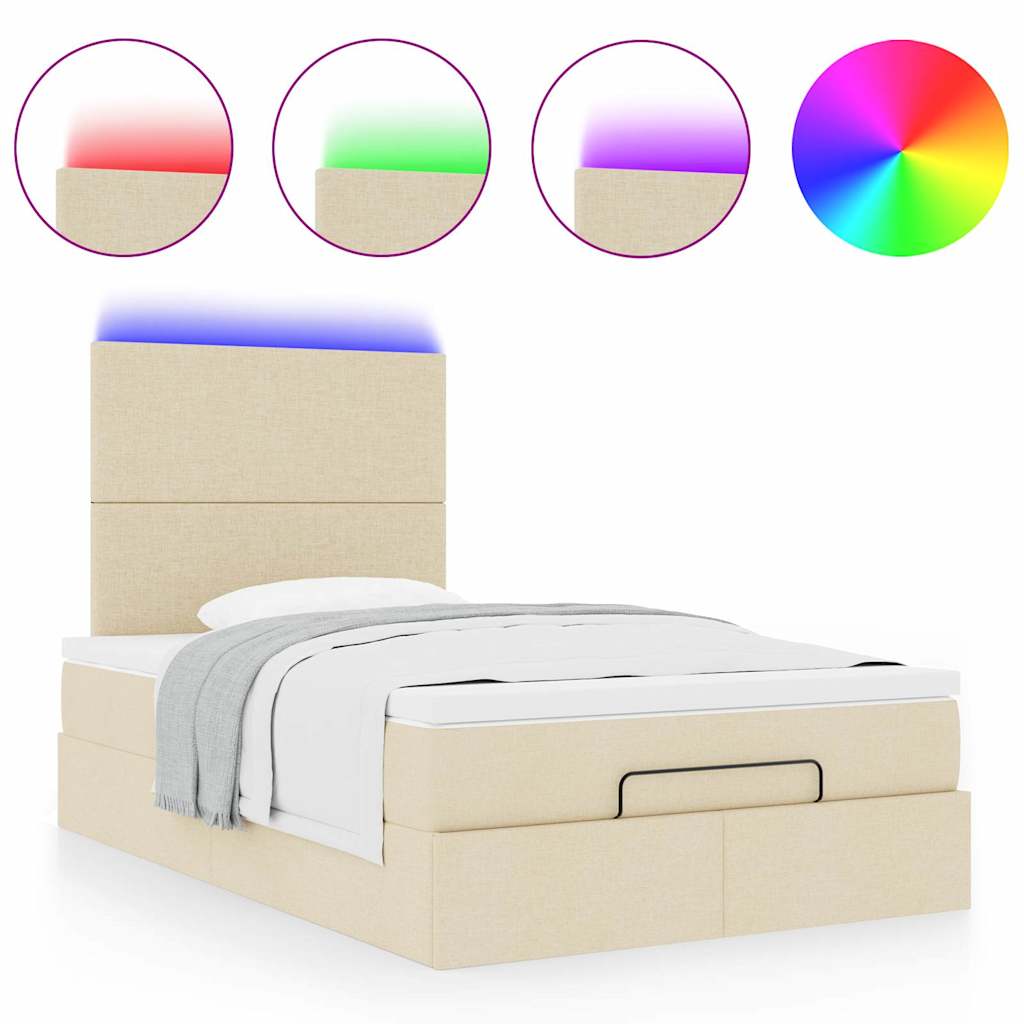 Οθωμανικό κρεβάτι με στρώμα & LEDs Cream 120x200cm ύφασμα - Pakobazaar