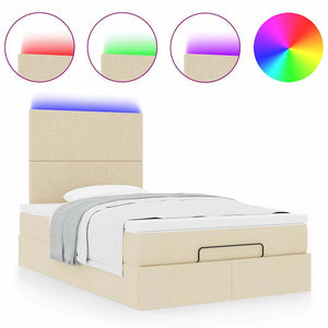 Οθωμανικό κρεβάτι με στρώμα & LEDs Cream 120x200cm ύφασμα - Pakobazaar