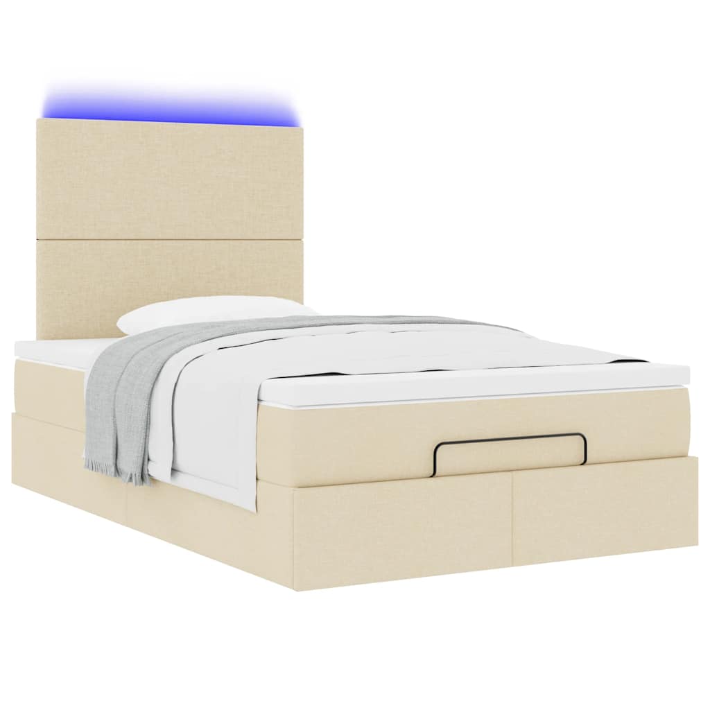 Οθωμανικό κρεβάτι με στρώμα & LEDs Cream 120x200cm ύφασμα - Pakobazaar
