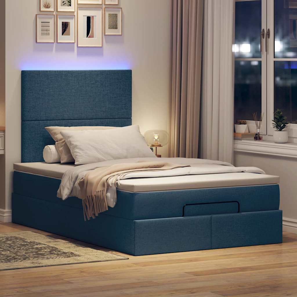 Οθωμανικό κρεβάτι με στρώμα & LEDs Μπλε 120x200 cm Ύφασμα - Pakobazaar