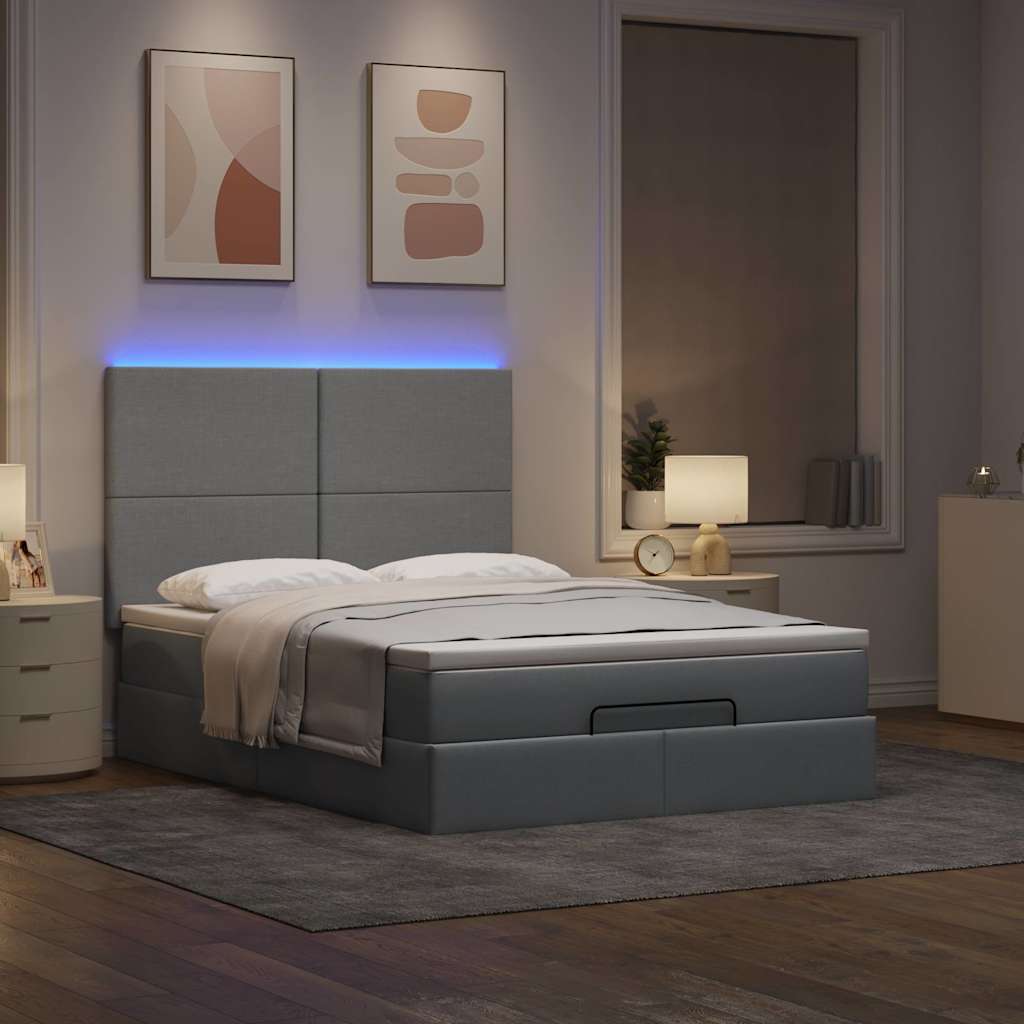 Οθωμανικό κρεβάτι με στρώμα&LEDs Ανοιχτό γκρι 140x190cm Ύφασμα - Pakobazaar