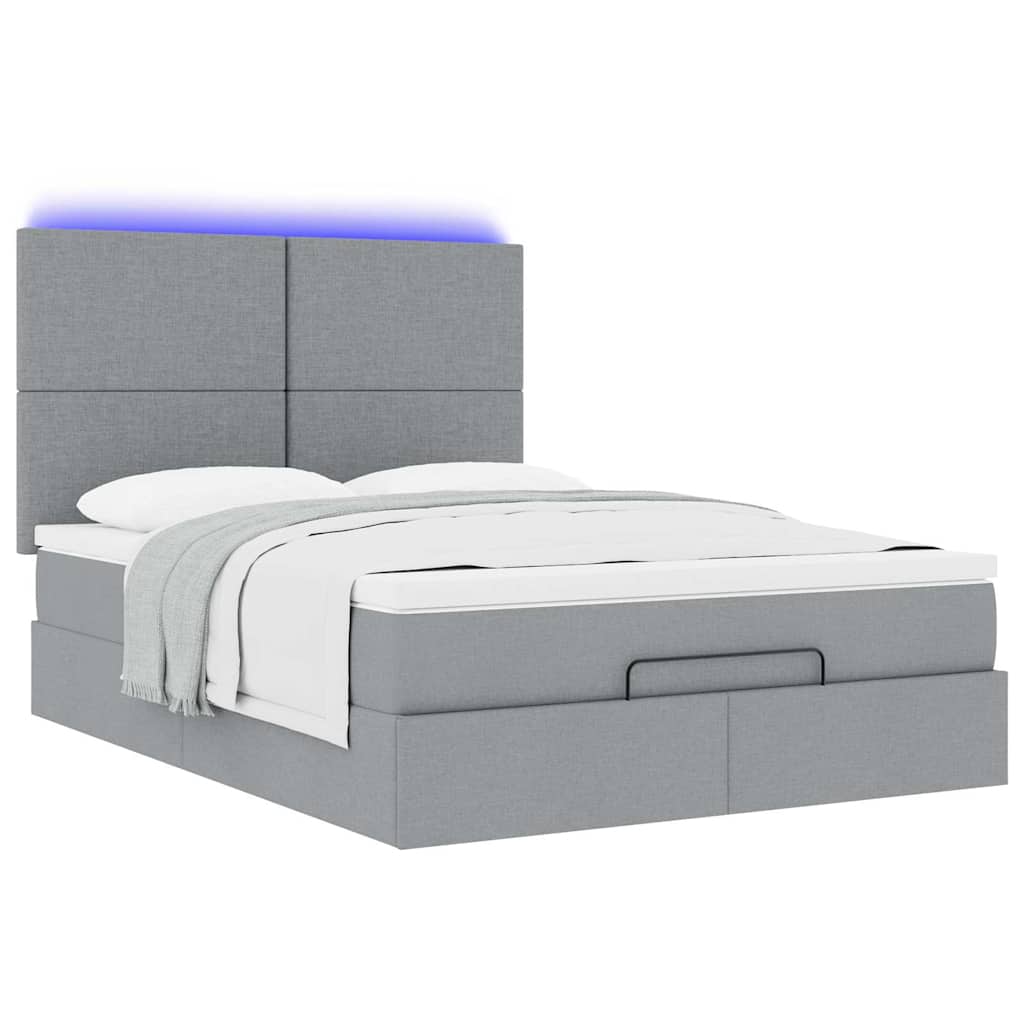 Οθωμανικό κρεβάτι με στρώμα&LEDs Ανοιχτό γκρι 140x190cm Ύφασμα - Pakobazaar