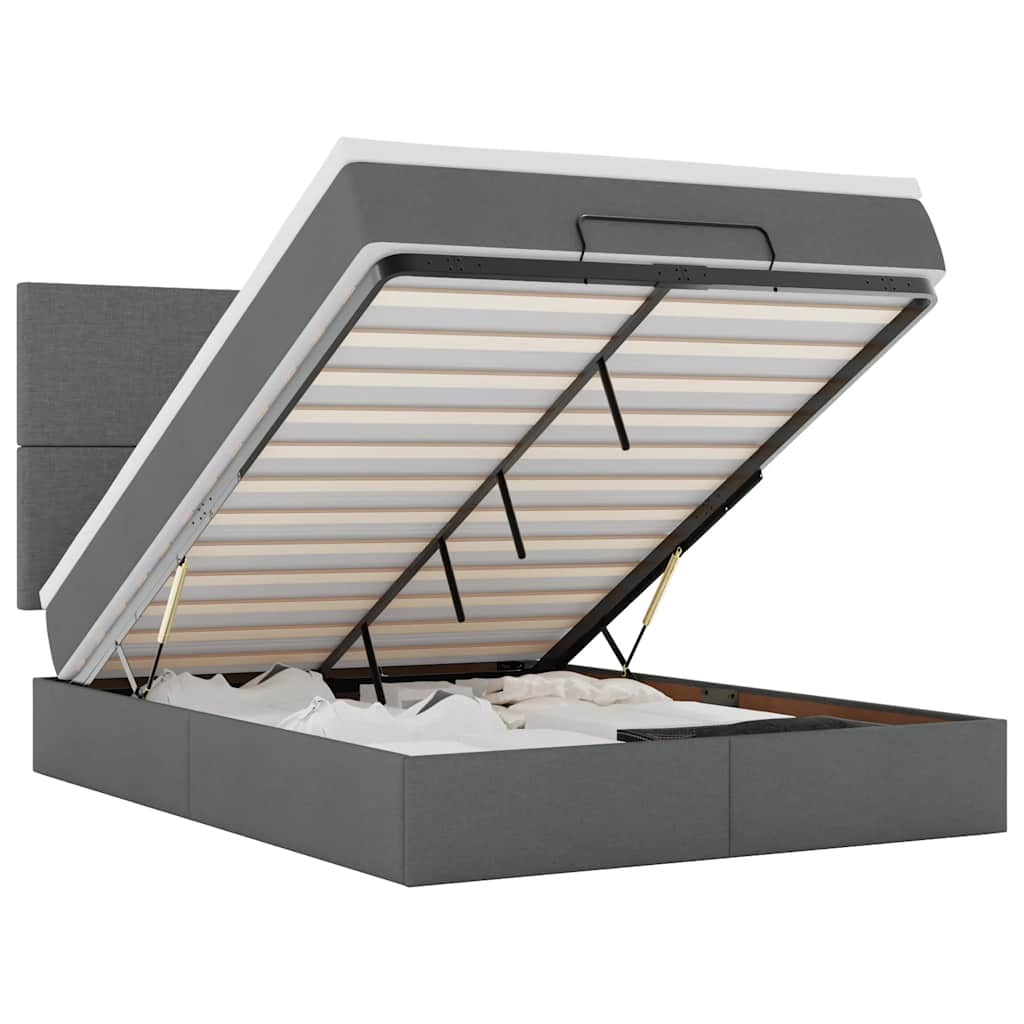 Οθωμανικό κρεβάτι με στρώμα & LEDs Σκούρο γκρι 140x190cm Ύφασμα - Pakobazaar