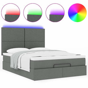 Οθωμανικό κρεβάτι με στρώμα & LEDs Σκούρο γκρι 140x190cm Ύφασμα - Pakobazaar