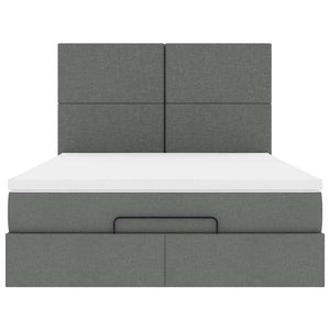 Οθωμανικό κρεβάτι με στρώμα & LEDs Σκούρο γκρι 140x190cm Ύφασμα - Pakobazaar