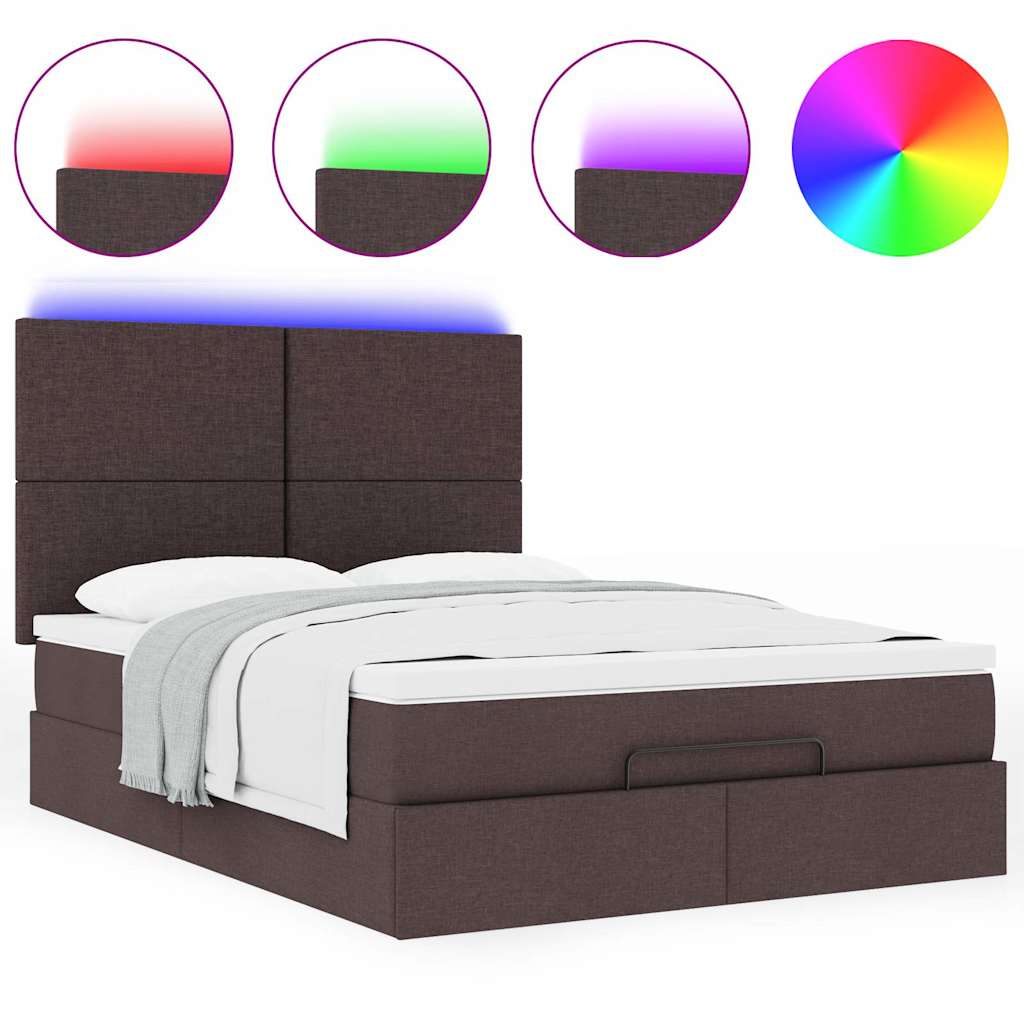 Οθωμανικό κρεβάτι με στρώμα & LEDs Σκούρο καφέ 140x190cm Ύφασμα