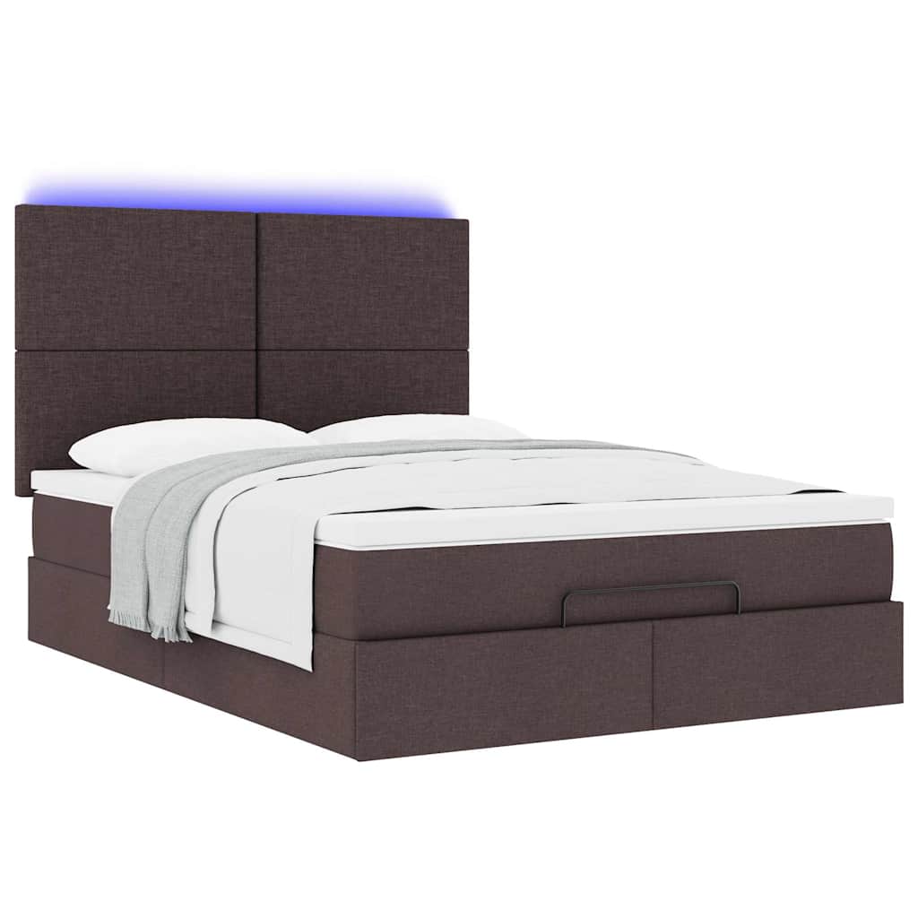 Οθωμανικό κρεβάτι με στρώμα & LEDs Σκούρο καφέ 140x190cm Ύφασμα