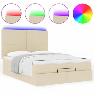 Οθωμανικό κρεβάτι με στρώμα & LEDs Cream 140x190cm Ύφασμα - Pakobazaar