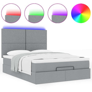 Οθωμανικό κρεβάτι με στρώμα & LEDs Ανοιχτό γκρι ύφασμα