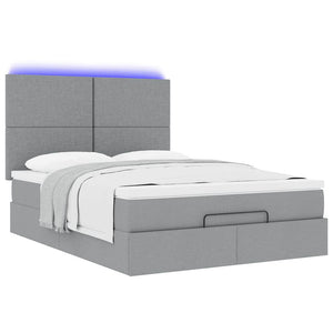 Οθωμανικό κρεβάτι με στρώμα & LEDs Ανοιχτό γκρι ύφασμα