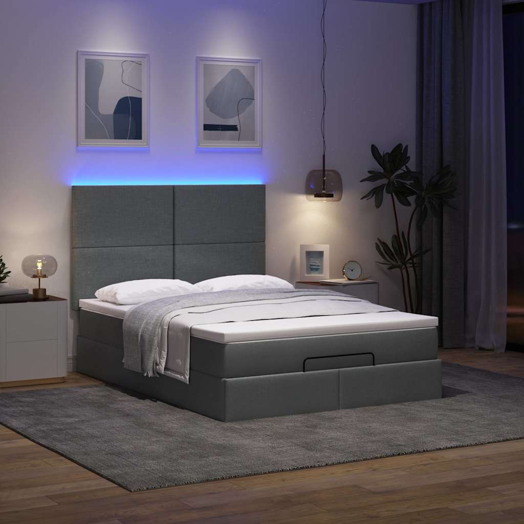 Οθωμανικό κρεβάτι με στρώμα & LEDs Σκούρο γκρι 140x200cm Ύφασμα - Pakobazaar