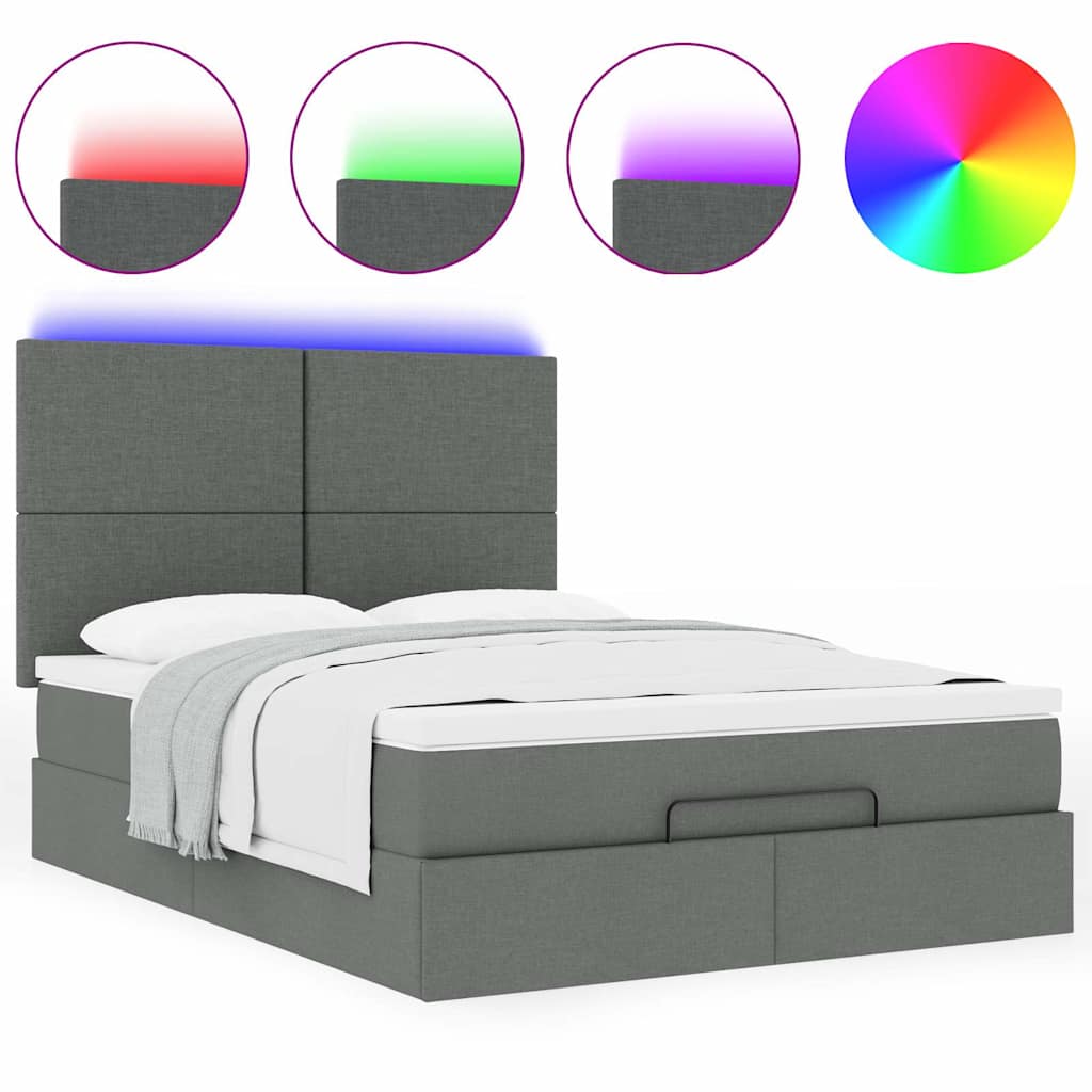 Οθωμανικό κρεβάτι με στρώμα & LEDs Σκούρο γκρι 140x200cm Ύφασμα - Pakobazaar