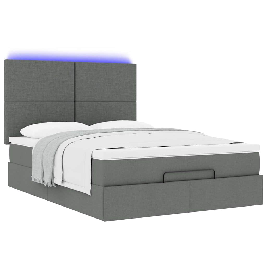 Οθωμανικό κρεβάτι με στρώμα & LEDs Σκούρο γκρι 140x200cm Ύφασμα - Pakobazaar