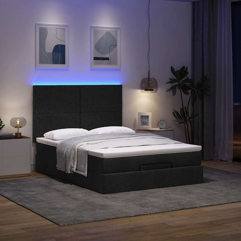Οθωμανικό κρεβάτι με στρώμα & LEDs Μαύρο 140x200 cm Ύφασμα - Pakobazaar