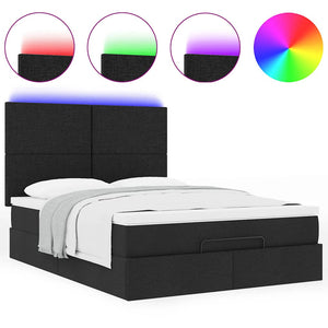 Οθωμανικό κρεβάτι με στρώμα & LEDs Μαύρο 140x200 cm Ύφασμα - Pakobazaar