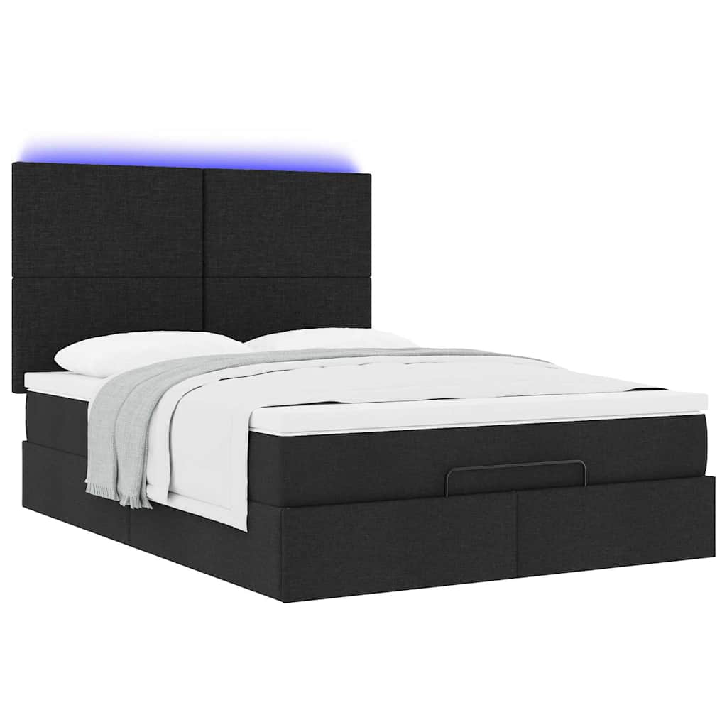 Οθωμανικό κρεβάτι με στρώμα & LEDs Μαύρο 140x200 cm Ύφασμα - Pakobazaar