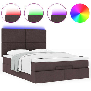 Οθωμανικό κρεβάτι με στρώμα & LEDs Σκούρο καφέ 140x200cm ύφασμα