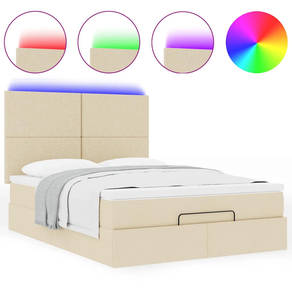 Οθωμανικό κρεβάτι με στρώμα & LEDs Cream 140x200 cm Ύφασμα