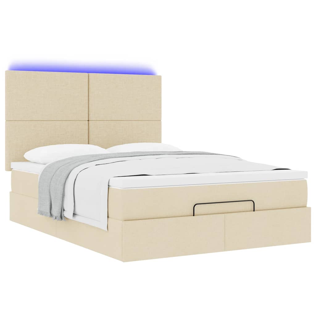 Οθωμανικό κρεβάτι με στρώμα & LEDs Cream 140x200 cm Ύφασμα