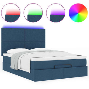 Οθωμανικό κρεβάτι με στρώμα & LEDs Μπλε 140x200cm ύφασμα - Pakobazaar
