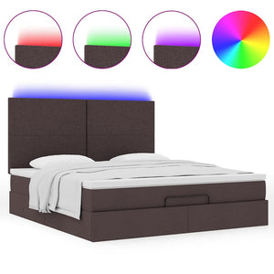 Οθωμανικό κρεβάτι με στρώμα & LEDs Σκούρο καφέ 160x200cm ύφασμα - Pakobazaar