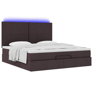 Οθωμανικό κρεβάτι με στρώμα & LEDs Σκούρο καφέ 160x200cm ύφασμα - Pakobazaar